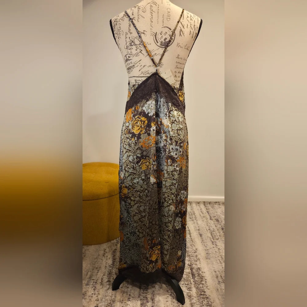 Free People Slip  Brown Dress with Floral Accents, Size M. - Picture 4 of 15